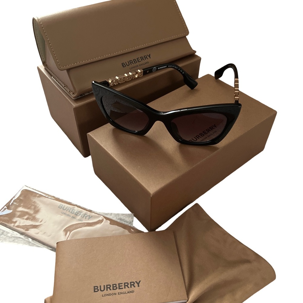 Burberry Black Designer Sunglasses with Cat-Eye Frame